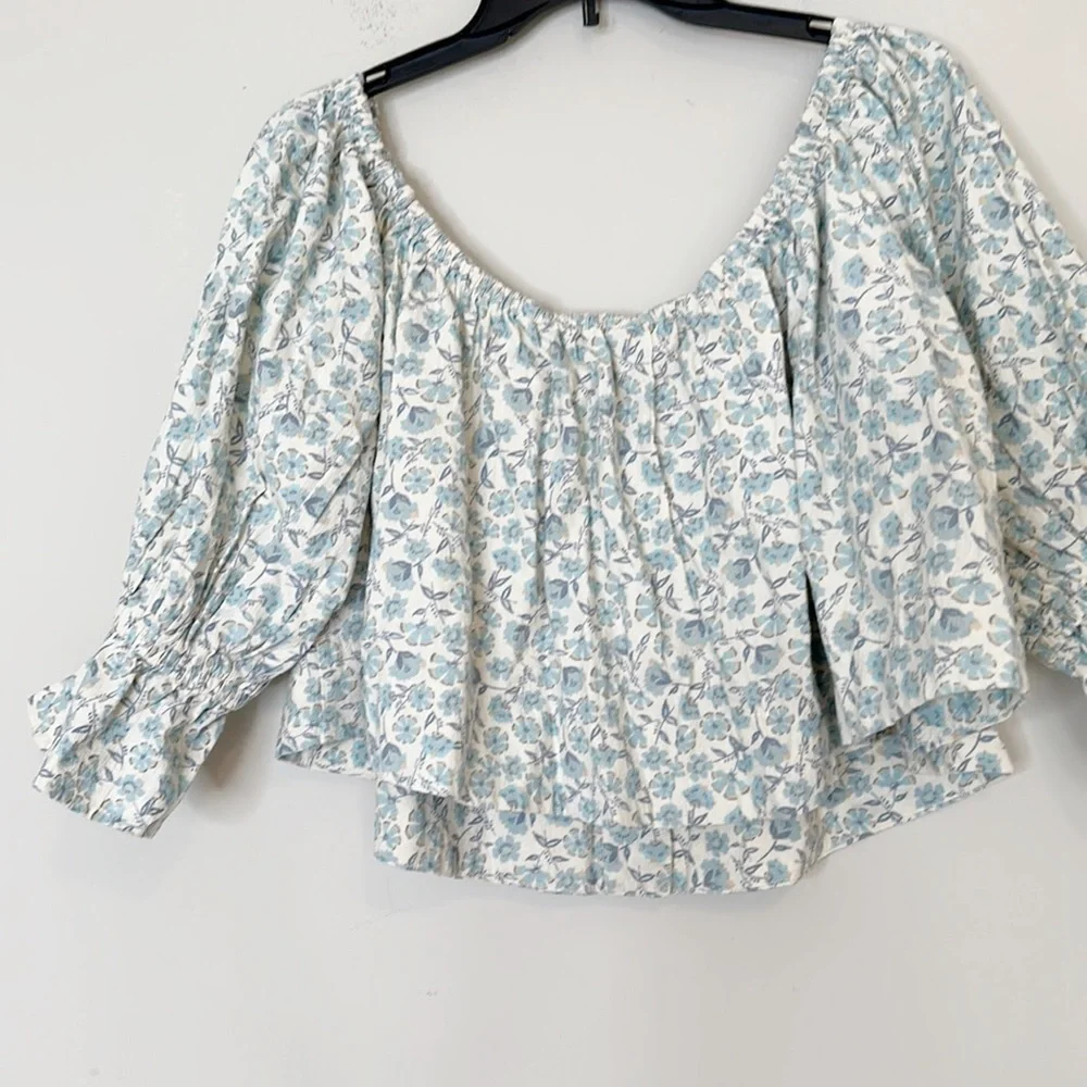 NEW Free People James Floral Smocked Ruffle Crop top blouse women size Small
